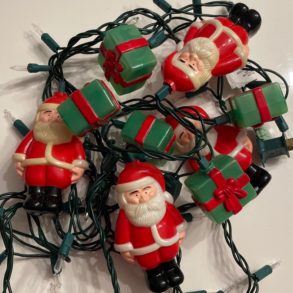 Vintage Santa Claus and Gift String Lights Retro Mid-Century